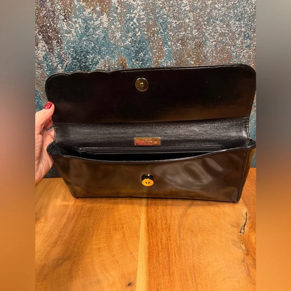 Charles Jourdan Paris Vintage 80’s Black Leather Clutch Classic Minimalist (EUC)